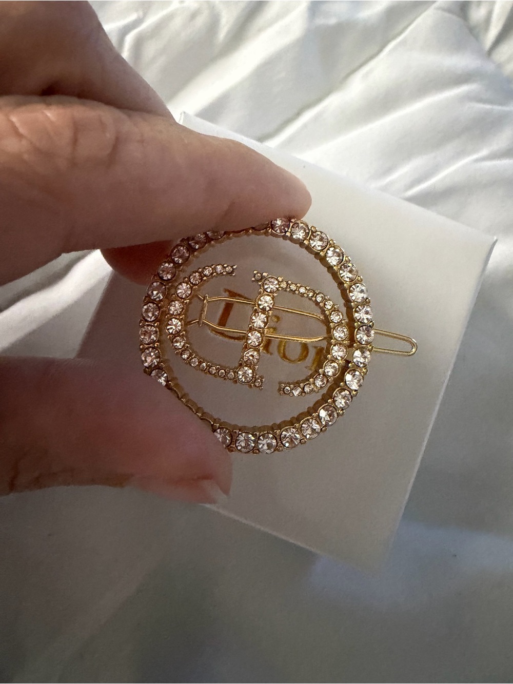 Dior Gold Crystal Double-Circle Logo Hair Clip